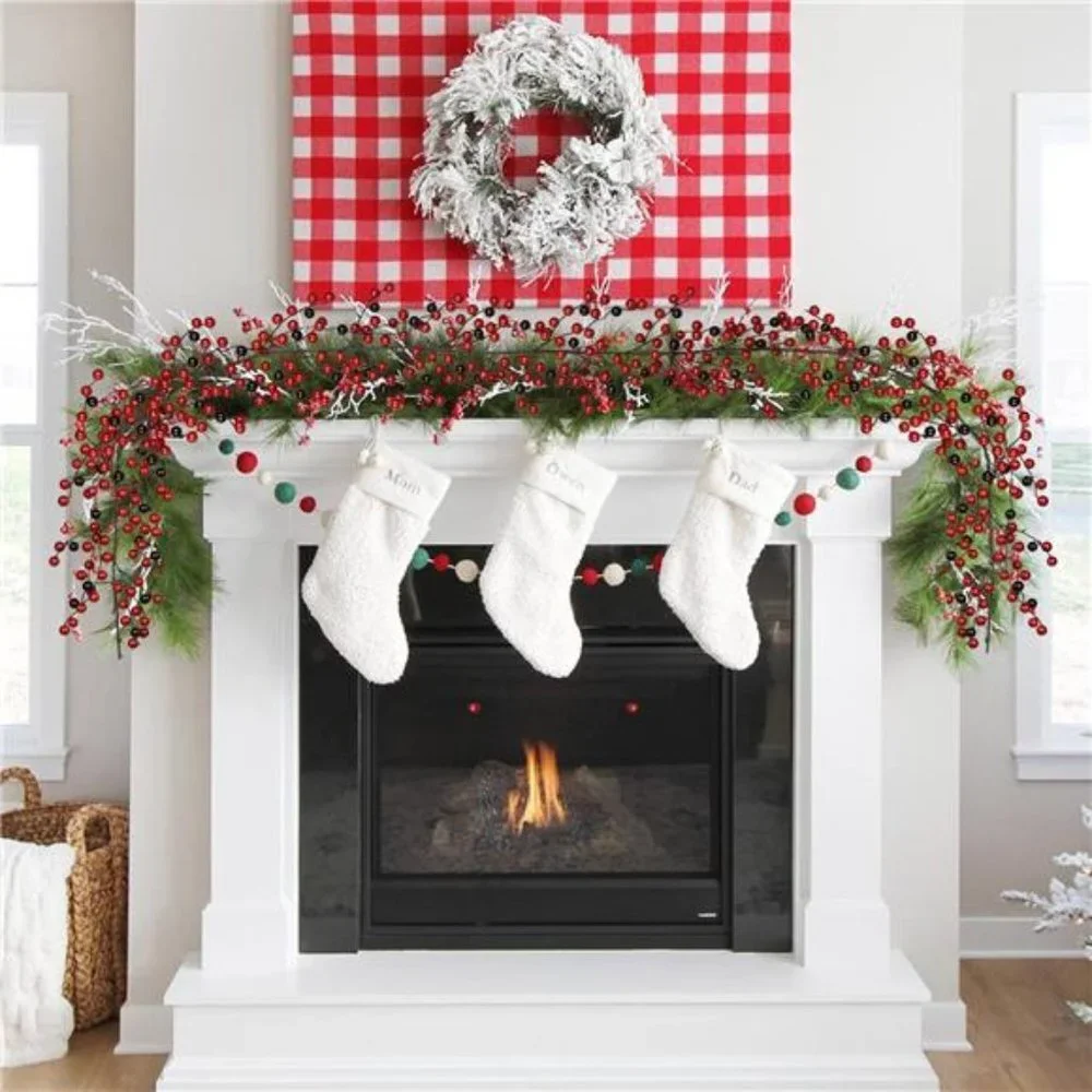 6FT Red Berry Christmas Garland w/ Artificial Berry Garland Indoor Outdoor Decor